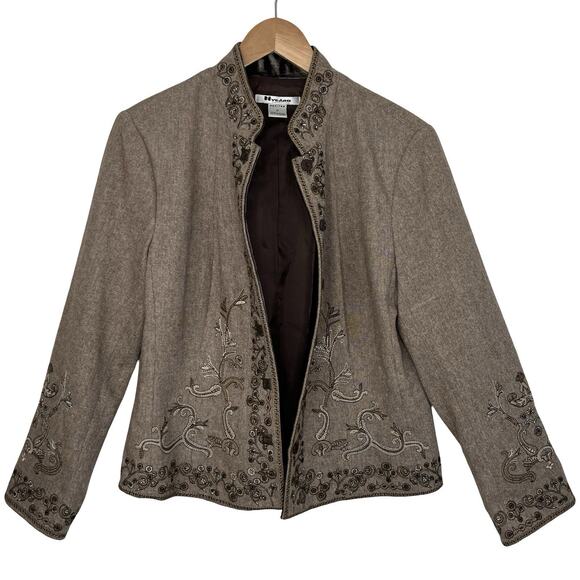 NyGård Petite 10 Embroidered Jacket Wool Blend Beige Cottagecore Academic - Picture 3 of 16